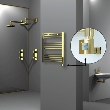 Radiva - Haiti Electric Towel Warmer 600x700 Flat Gold (KTX1 Thermostat) 200 Watt