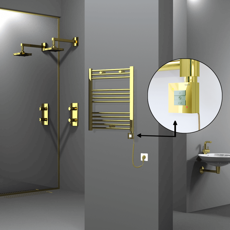 Haiti Electric Towel Warmer 600x700 Flat Gold (KTX1 Thermostat) 200 Watt Spiral Cable