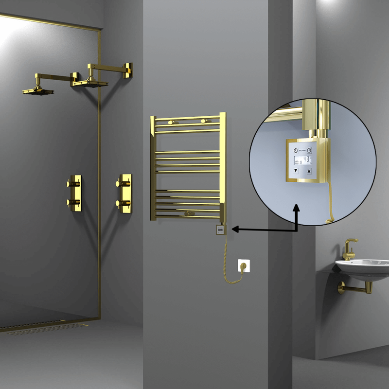 Haiti Electric Towel Warmer 600x700 Flat Gold (KTX3 Thermostat) 200 Watt Spiral Cable