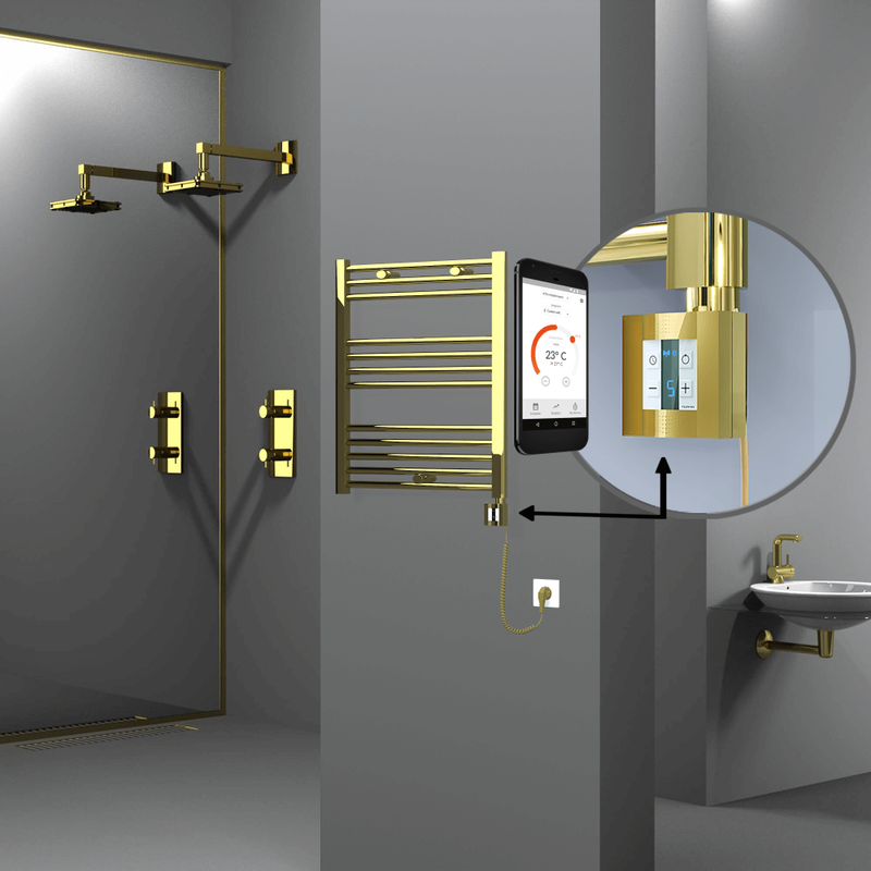 Haiti Electric Towel Warmer 600x700 Flat Gold (KTX4 Thermostat) 200 Watt Spiral Cable