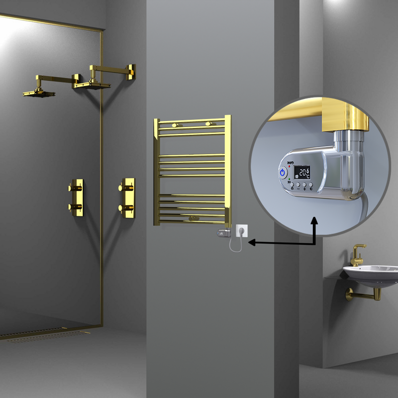 Haiti Electric Towel Warmer 600x700 Flat Gold (Thesis Thermostat) 200 Watt
