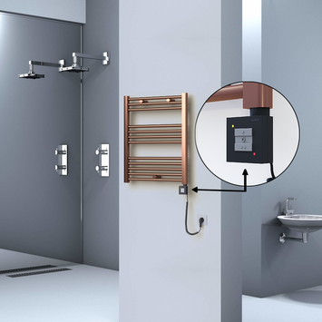  - Haiti Electric Towel Warmer 600x700 Flat Antique Copper Gloss (KTX1 Thermostat) 200 Watt Spiral Cable