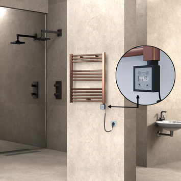  - Haiti Electric Towel Warmer 600x700 Flat Antique Copper Gloss (KTX3 Thermostat) 200 Watt Spiral Cable