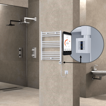  - Haiti Electric Towel Warmer 600x700 Flat White Gloss (KTX4 Thermostat) 300 Watt Spiral Cable