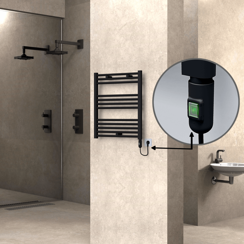 Haiti Electric Towel Warmer 600x700 Flat Black Matt (On/Off Button) 300 Watt