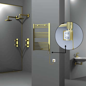 Radiva - Haiti Electric Towel Warmer 600x800 Flat Gold (KTX3 Thermostat) 300 Watt Spiral Cable