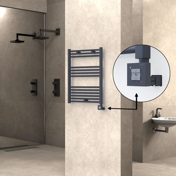 Radiva - Haiti Electric Towel Warmer 600x800 Flat Anthracite Textured (KTX1 Thermostat) 300 Watt