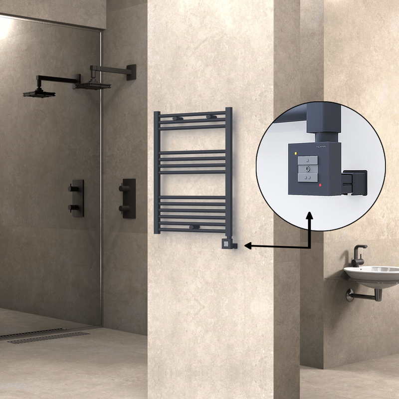 Haiti Electric Towel Warmer 600x800 Flat Anthracite Textured (KTX1 Thermostat) 300 Watt