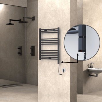 Radiva - Haiti Elektrikli Havlupan 600x800 Antrasit (OneD On/Off ) Sağ 300W