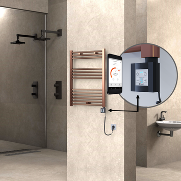  - Haiti Electric Towel Warmer 600x800 Flat Antique Copper Gloss (KTX4 Thermostat) 300 Watt Spiral Cable