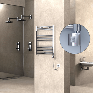  - Haiti Electric Towel Warmer 600x800 Flat Chrome (KTX1 Thermostat) 300 Watt Spiral Cable