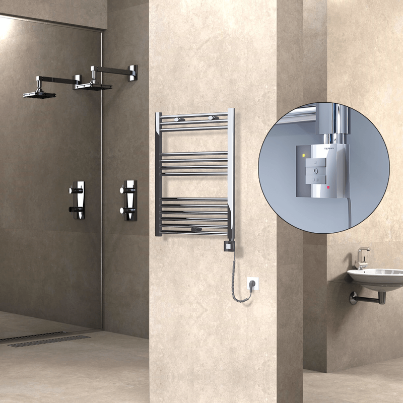 Haiti Electric Towel Warmer 600x800 Flat Chrome (KTX1 Thermostat) 300 Watt Spiral Cable