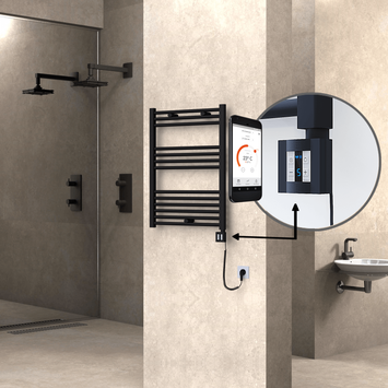 Radiva - Haiti Sèche Serviettes Electrique 600x800 Noir mat Ktx4 300 Watt Câble en spirale