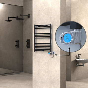 Radiva - Haiti Sèche Serviettes Electrique 600x800 Noir mat (Thermostat Musa) 300 Watt