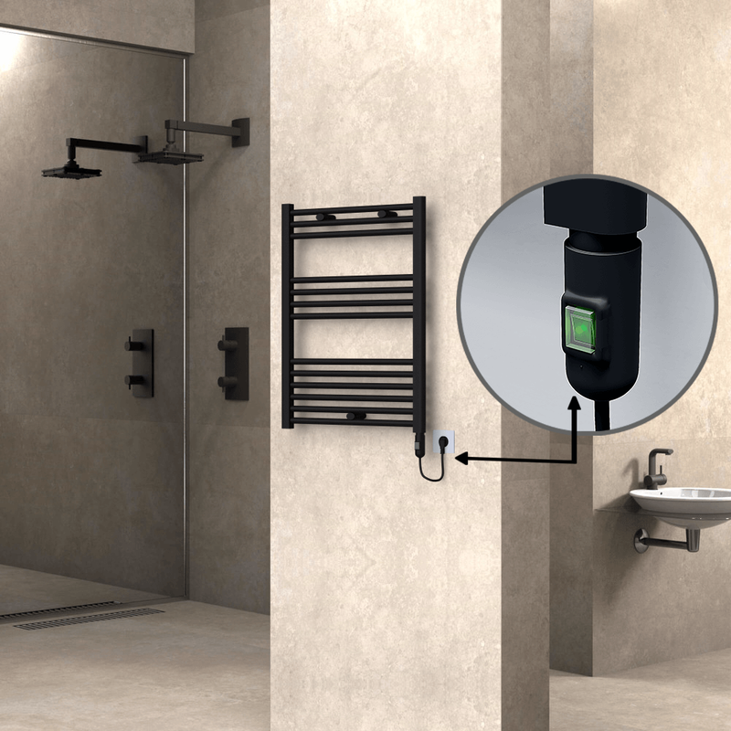 Haiti Electric Towel Warmer 600x800 Flat Black Matt (On/Off Button) 300 Watt