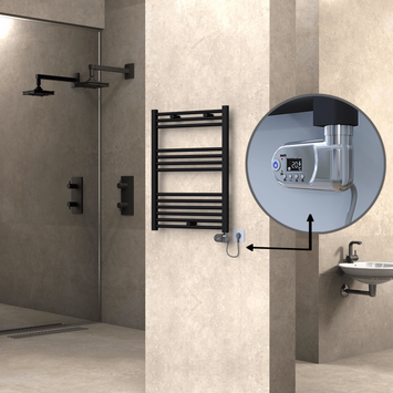 Radiva - Haiti Sèche Serviettes Electrique 600x800 Noir mat (Thermostat Thesis) 300 Watt