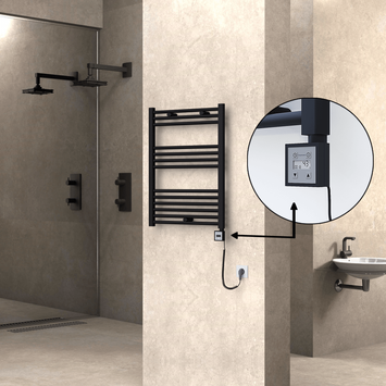 Radiva - Haiti Sèche Serviettes Electrique 600x800 Noir mat Ktx3 300 Watt Câble en spirale