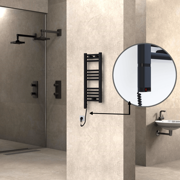 Radiva - Haiti Sèche Serviettes Electrique 200 Watt 300x700 Plat Noir mat (OneD On/Off ) Gauche