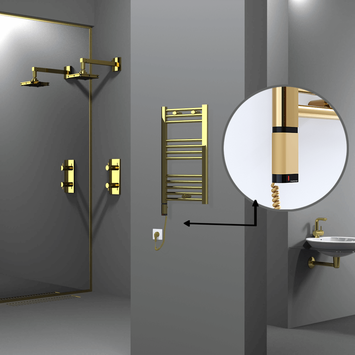 Radiva - Haiti Sèche Serviettes Electrique 200 Watt 400x700 Plat Or (OneD On/Off ) Gauche