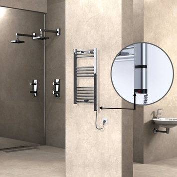 Radiva - Haiti Sèche Serviettes Electrique 200 Watt 400x800 Plat Chrome (OneD On/Off ) Droit