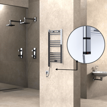 Radiva - Haiti Sèche Serviettes Electrique 200 Watt 400x800 Plat Chrome (OneD On/Off ) Gauche