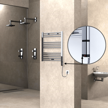 Radiva - Haiti Sèche Serviettes Electrique 200 Watt 600x700 Plat Chrome (OneD On/Off ) Droit