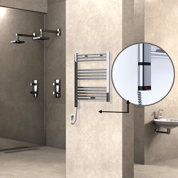 Radiva - Haiti Sèche Serviettes Electrique 200 Watt 600x700 Plat Chrome (OneD On/Off ) Gauche