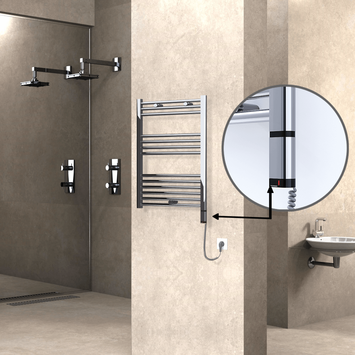 Radiva - Haiti Sèche Serviettes Electrique 300 Watt 600x800 Plat Chrome (OneD On/Off ) Droit