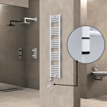 Radiva - Haiti Sèche Serviettes Electrique 600 Watt 300x1500 Plat Blanc (OneD On/Off ) Gauche