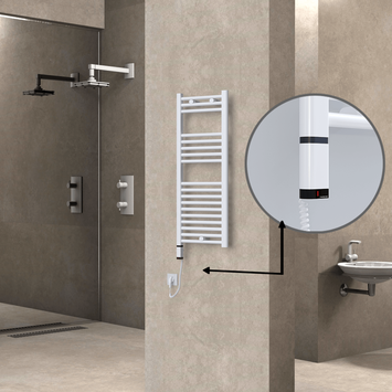 Radiva - Haiti Sèche Serviettes Electrique 300 Watt 400x1000 Plat Blanc (OneD On/Off ) Gauche