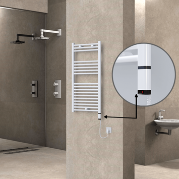 Radiva - Haiti Sèche Serviettes Electrique 600 Watt 500x1000 Plat Blanc (OneD On/Off ) Droit