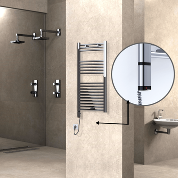 Radiva - Haiti Sèche Serviettes Electrique 300 Watt 500x1000 Plat Chrome (OneD On/Off ) Gauche