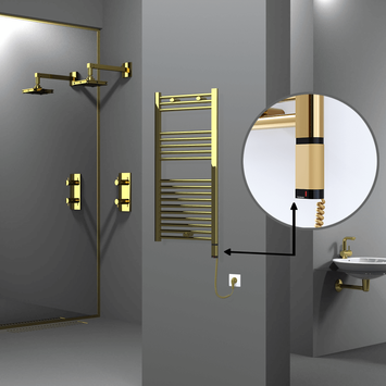 Radiva - Haiti Sèche Serviettes Electrique 300 Watt 500x1000 Plat Or (OneD On/Off ) Droit