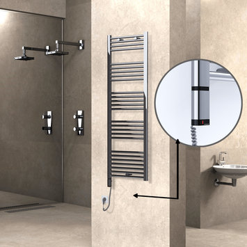 Radiva - Haiti Sèche Serviettes Electrique 600 Watt 500x1500 Plat Chrome (OneD On/Off ) Gauche