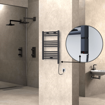 Radiva - Haiti Sèche Serviettes Electrique 300 Watt 500x700 Plat Anthracite (OneD On/Off ) Droit