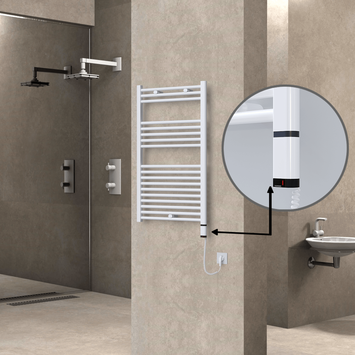 Radiva - Haiti Sèche Serviettes Electrique 600 Watt 600x1000 Plat Blanc (OneD On/Off ) Droit