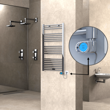 Radiva - Haiti Sèche Serviettes Electrique 300 Watt 600x1100 Plat Chrome (Thermostat Musa)