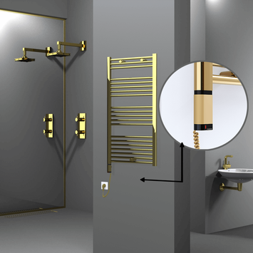 Radiva - Haiti Sèche Serviettes Electrique 300 Watt 600x1100 Plat Or (OneD On/Off ) Gauche