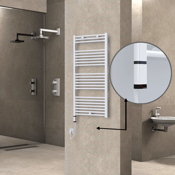 Radiva - Haiti Sèche Serviettes Electrique 600 Watt 600x1200 Plat Blanc (OneD On/Off ) Gauche