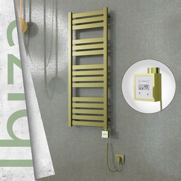 Radiva - Ibiza Elektrikli Paslanmaz Çelik Havlupan 400x1165 Satine Altın (KTX3 Termostat) 300W Spiral Kablolu