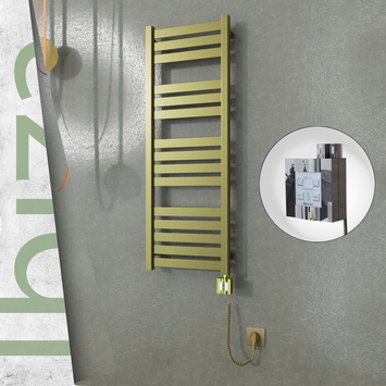 Radiva - Ibiza Elektrikli Paslanmaz Çelik Havlupan 400x1165 Satine Altın (KTX4 Termostat) 300W Spiral Kablolu
