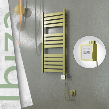 Radiva - Ibiza Elektrikli Paslanmaz Çelik Havlupan 400x960 Satine Altın (KTX3 Termostat) 300W Spiral Kablolu