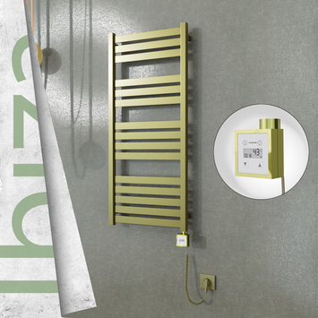 Radiva - Ibiza Elektrikli Paslanmaz Çelik Havlupan 500x1165 Satine Altın (KTX3 Termostat) 300W Spiral Kablolu