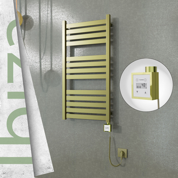 Radiva - Ibiza Elektrikli Paslanmaz Çelik Havlupan 500x960 Satine Altın (KTX3 Termostat) 300W Spiral Kablolu