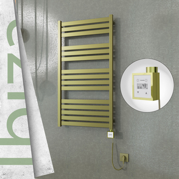 Radiva - Ibiza Elektrikli Paslanmaz Çelik Havlupan 600x1165 Satine Altın (KTX3 Termostat) 600W Spiral Kablolu