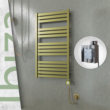 Radiva - Ibiza Elektrikli Paslanmaz Çelik Havlupan 600x1165 Satine Altın (KTX4 Termostat) 600W Spiral Kablolu