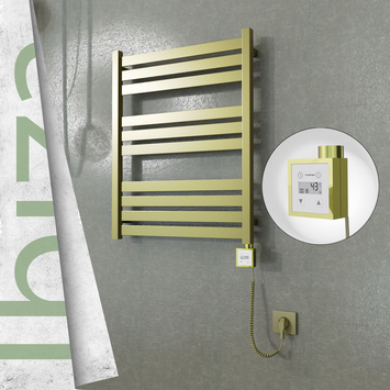 Radiva - Ibiza Elektrikli Paslanmaz Çelik Havlupan 600x780 Satine Altın (KTX3 Termostat) 300W Spiral Kablolu