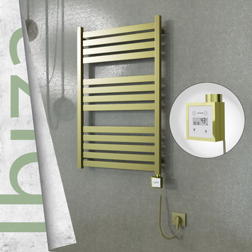 Radiva - Ibiza Elektrikli Paslanmaz Çelik Havlupan 600x960 Satine Altın (KTX3 Termostat) 300W Spiral Kablolu