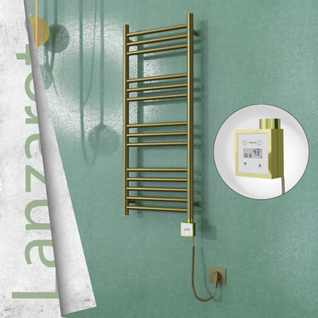Radiva - Lanzarote Elektrikli Paslanmaz Çelik Havlupan 400x1000 Satine Altın (KTX3 Termostat) 200W Spiral Kablolu