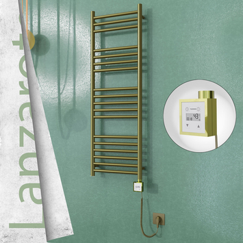 Radiva - Lanzarote Elektrikli Paslanmaz Çelik Havlupan 400x1200 Satine Altın (KTX3 Termostat) 300W Spiral Kablolu